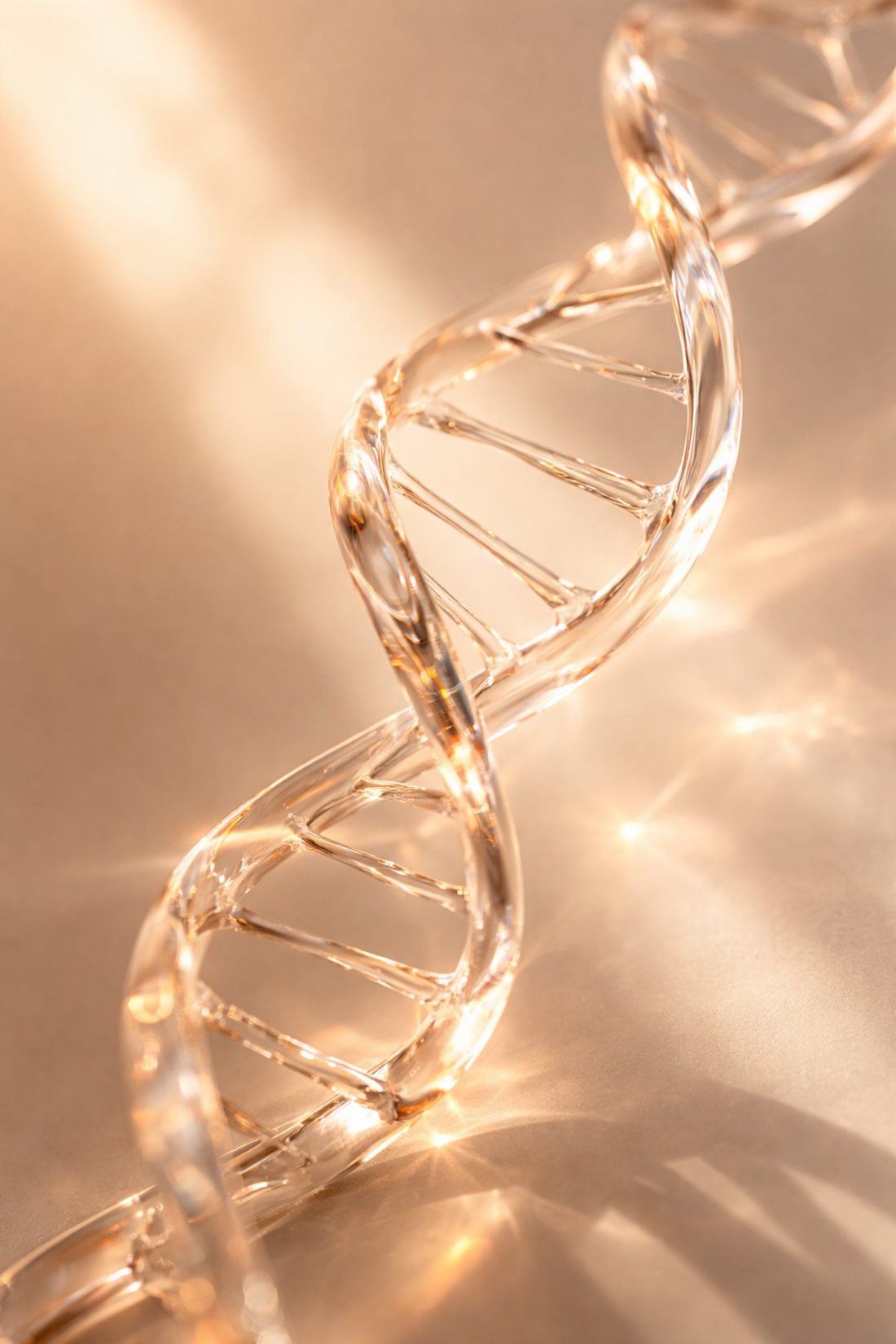 Representação de DNA em vidro, simbolizando dados de saúde organizados pela Equilíbria